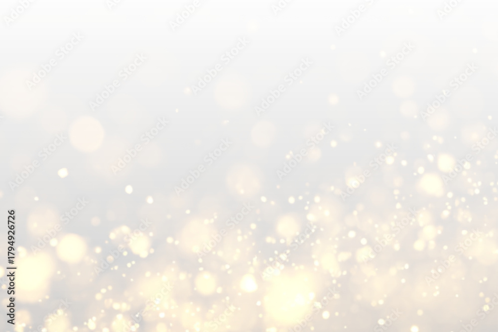 Obraz premium Glittering gold dust overlays create a sparkling festive effect. Soft bokeh circles float in glowing light. Perfect for holiday and luxury designs. PNG