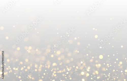 Soft glowing bokeh circles filled with sparkling gold dust. Tiny glitter sparkles shimmer subtly. Luxury overlay for festive cards and backgrounds. PNG