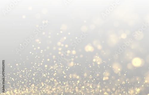 Glowing golden bokeh sparkles shine over soft luminous lights. Tiny glitter dust floats gently. Elegant overlay for festive luxury designs. PNG