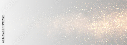 Sparkling gold dust floats softly across glowing bokeh circles. Tiny glitter particles shimmer subtly. Perfect overlay for luxury holiday graphics. PNG
