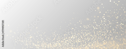 Golden bokeh sparkles shimmer softly across a luminous background. Tiny glitter dust floats delicately. Elegant overlay for festive luxury designs. PNG