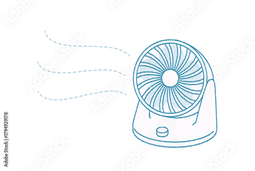 Compact Air Circulator with Airflow Simple Line Drawing
