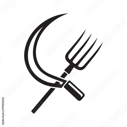 Sickle and pitchfork crossed, symbolizing agriculture and farming
