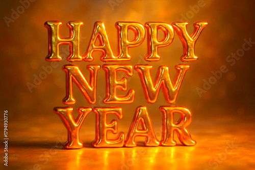 Golden New Year: A shimmering Happy New Year message, rendered in radiant golden letters, floats elegantly against a warm, amber-hued backdrop, perfect for New Year celebration