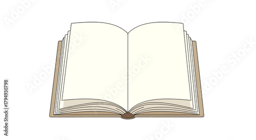 Illustration of an open book with blank pages, ready for text or images.