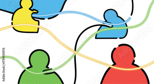 Colorful Puzzle Pieces Connecting Together With Abstract Lines Representing Collaboration And Teamwork