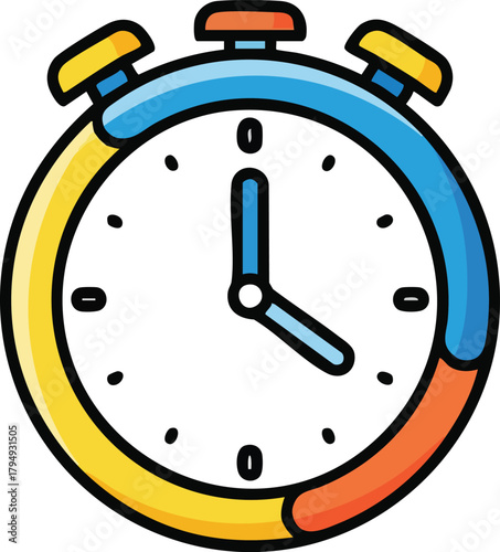 Colorful Stopwatch Timer With Yellow Blue And Orange Sections Indicating Time Elapsed Against White Background