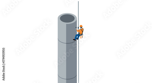 Industrial worker scaling tall structure in safety gear