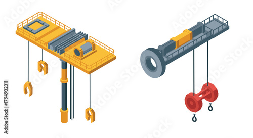 Industrial isometric cranes and equipment in modern engineering design