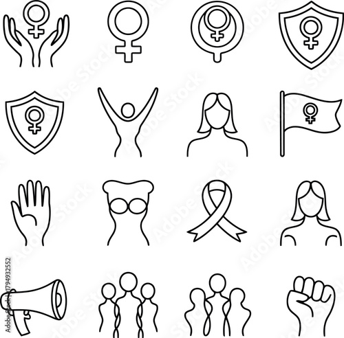 Set of female symbols and icons representing women rights and empowerment gender equality