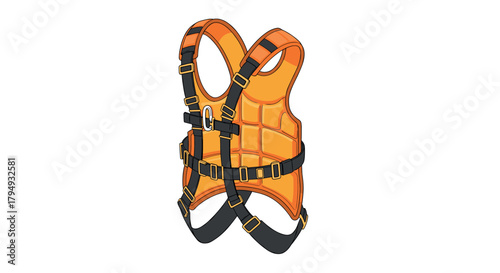 Safety harness in orange and black with adjustable straps for secure fit