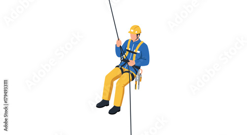 Safety harness climber descending rope in minimalist design