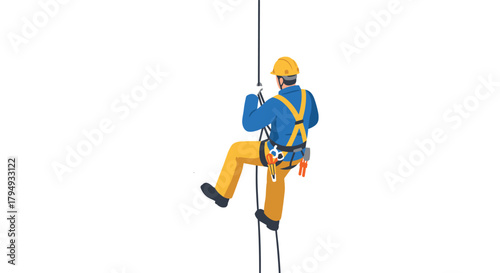 Worker in safety harness climbing rope safety and industry essentials