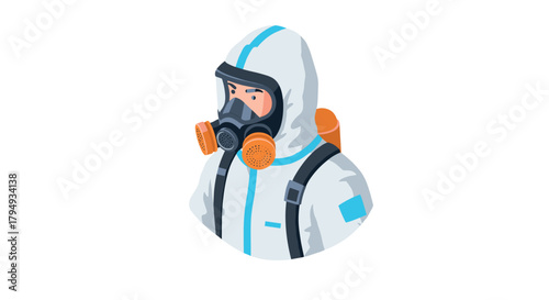 Isometric human in protective gear with respirator and hazmat suit