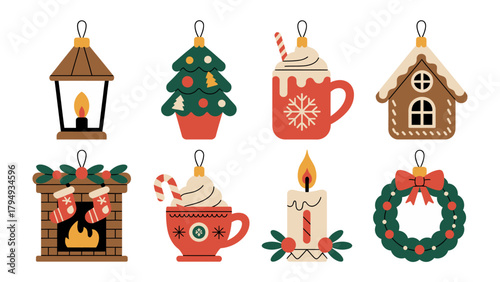 Festive ornaments of holiday season: A vibrant collection of Christmas ornaments, each one a festive symbol, ready to adorn a tree. Celebrating the joy and anticipation of the holidays.