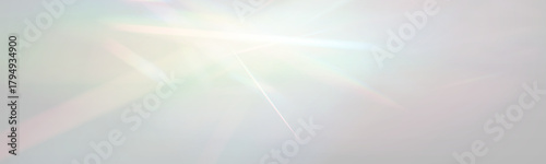 Soft iridescent prism light background with pastel rainbow glare, diagonal lens flare streaks and translucent holographic glow on transparent backdrop. Abstract luminous overlay for design.