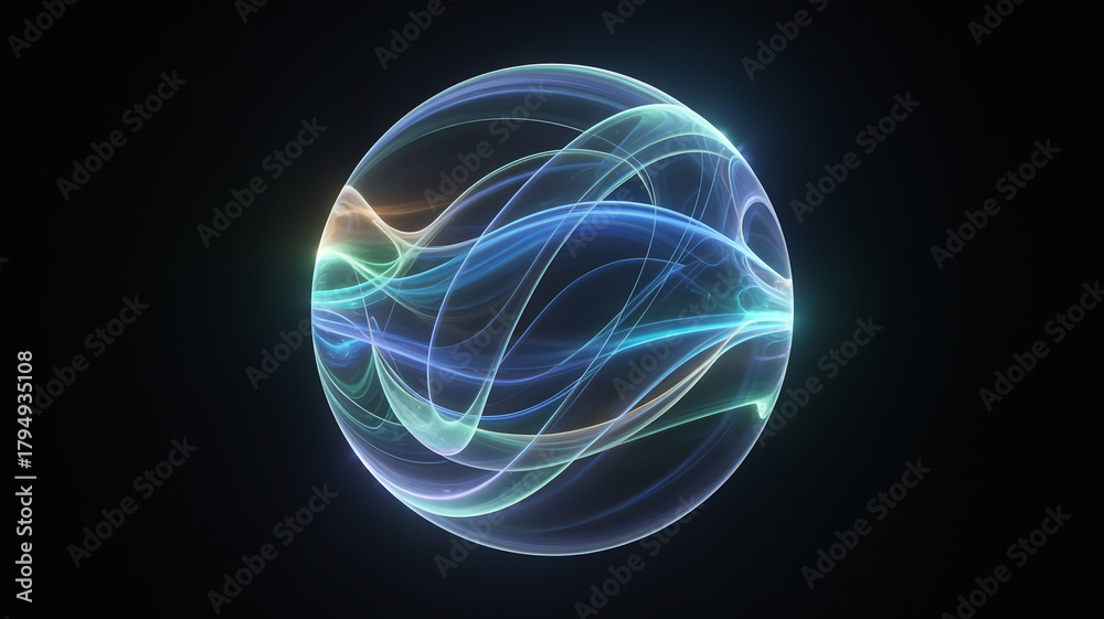 Obraz premium Abstract glowing sphere with colorful light trails on a dark background