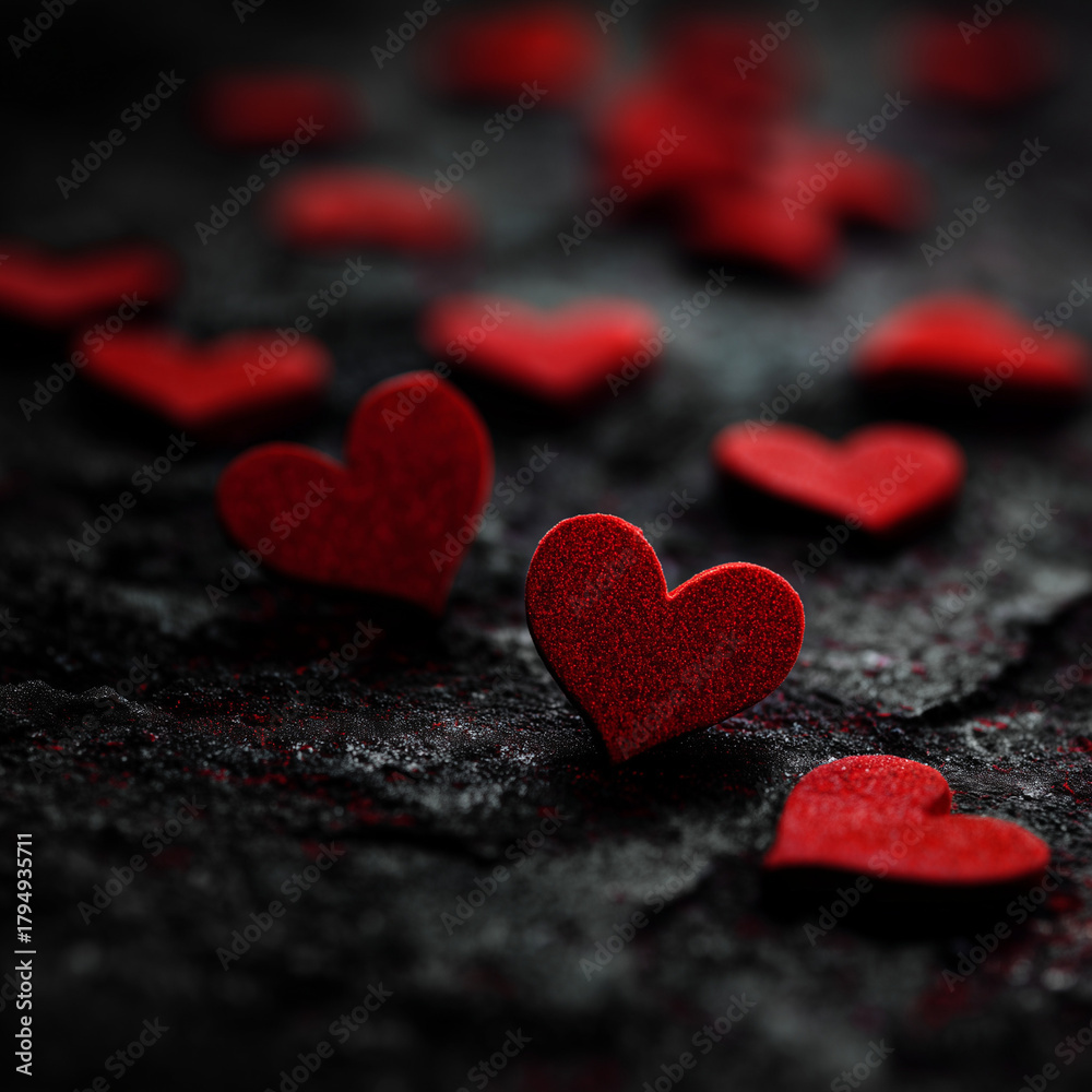 Obraz premium Red Hearts on Dark Background – Love and Romance Concept