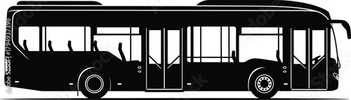 Black silhouette of a city bus with open doors black and white, bus, silhouette, black and white, public transport, transportation, vehicle, city bus, urban, travel, commute, passenger, doors, windows