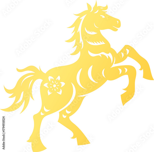 Chinese New Year 2026, the year of the Horse, red and gold line art characters, simple hand-drawn Asian elements with craft (Chinese translation: Happy Chinese New Year 2026, Red Chinese paper-cut 