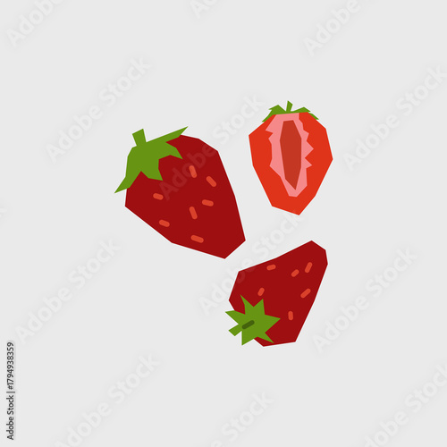 Fresh strawberry illustration. Simple icon of berries for farmers market advertising. Vector symbol of harvested sweet vegetables in minimal flat style.