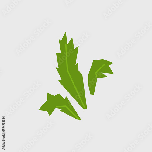 Fresh arugula illustration. Simple icon of leafy vegetable for farmers market advertising. Vector symbol of harvested salad vegetables in minimal flat style.
