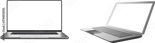 Isometric Laptop Mockup Collection - Realistic Tilted Devices on Transparent Background