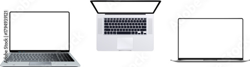 Front and Top View Laptop Mockups - Minimal Realistic Computer Designs on Transparent Background