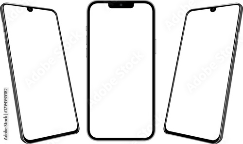 Realistic Smartphone Mockup Collection — Angled Perspective Designs on Transparent Background