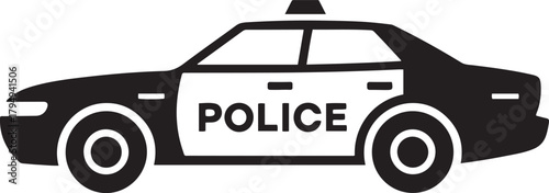 Simple illustration of police car icon for web design. Vector Black silhouettes. with white background