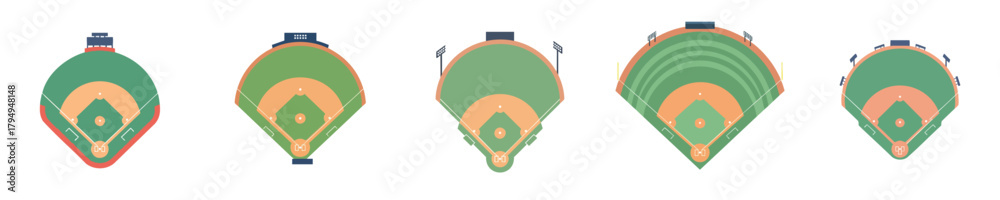 Foto Vector Flat Baseball Stadium Field Set Different Shapes Illustration