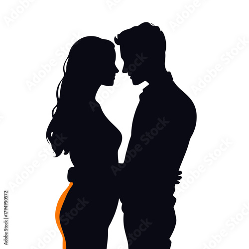 Silhouette of romantic couple embracing with close intimate pose isolated on white background vector illustration in minimalist flat style love and affection concept