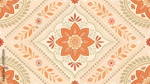 Elegant floral medallion pattern in warm earth tones for sophisticated designs, ideal for backgrounds, textiles, and creative projects with a touch of nature