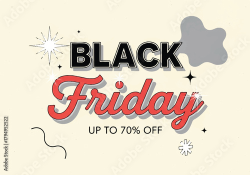 Black friday up to 70% off promotional banner in black and red colors, perfect for advertising and marketing