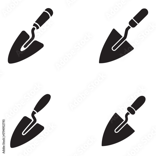 Collection of bricklaying trowel icons in a distinctive silhouette style