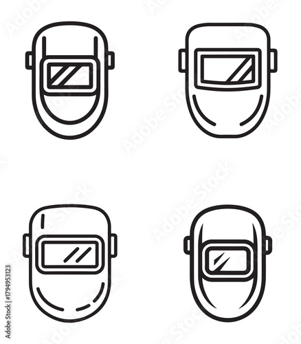 Welding mask icon set silhouette for safety and industrial applications