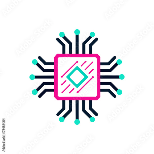 artificial intelligence chip with neon circuits vector illustration