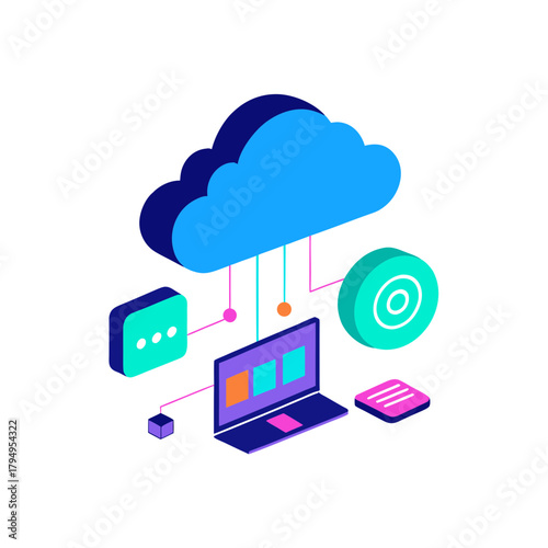 cloud technology with holographic digital devices vector illustration