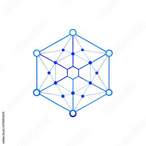 Cyber Network Grid Glowing in Dark Blue Background vector illustration