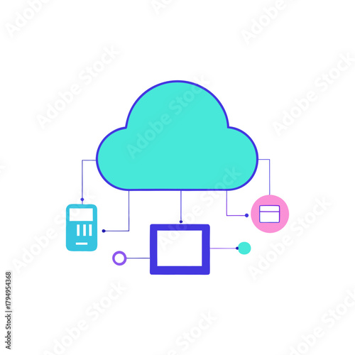 cloud technology with holographic digital devices vector illustration
