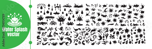 Massive Water Splash, Drip, and Organic Liquid Vector Set. Water Splatters, Ink Drips, Drops, and Organic Liquid Effects Vector