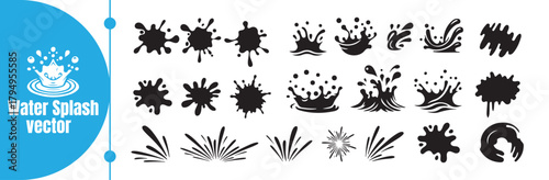 Black Water Splash and Dynamic Liquid Element Vector Set