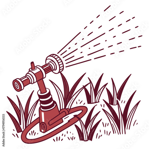 Red Garden Sprinkler Watering Grass irrigation system