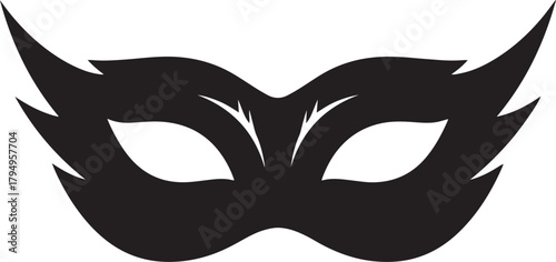 Stylized Masquerade Mask Silhouette Vector – Pointed Edges with Enigmatic Noir Theme, Minimal Black Illustration on White Background