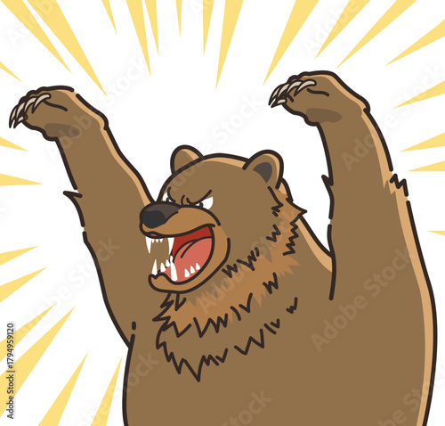 両手を上げて威嚇する怖いクマのイラスト