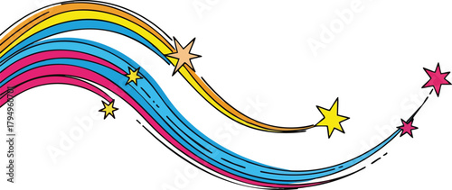 Colorful Swirls with Stars on White Background