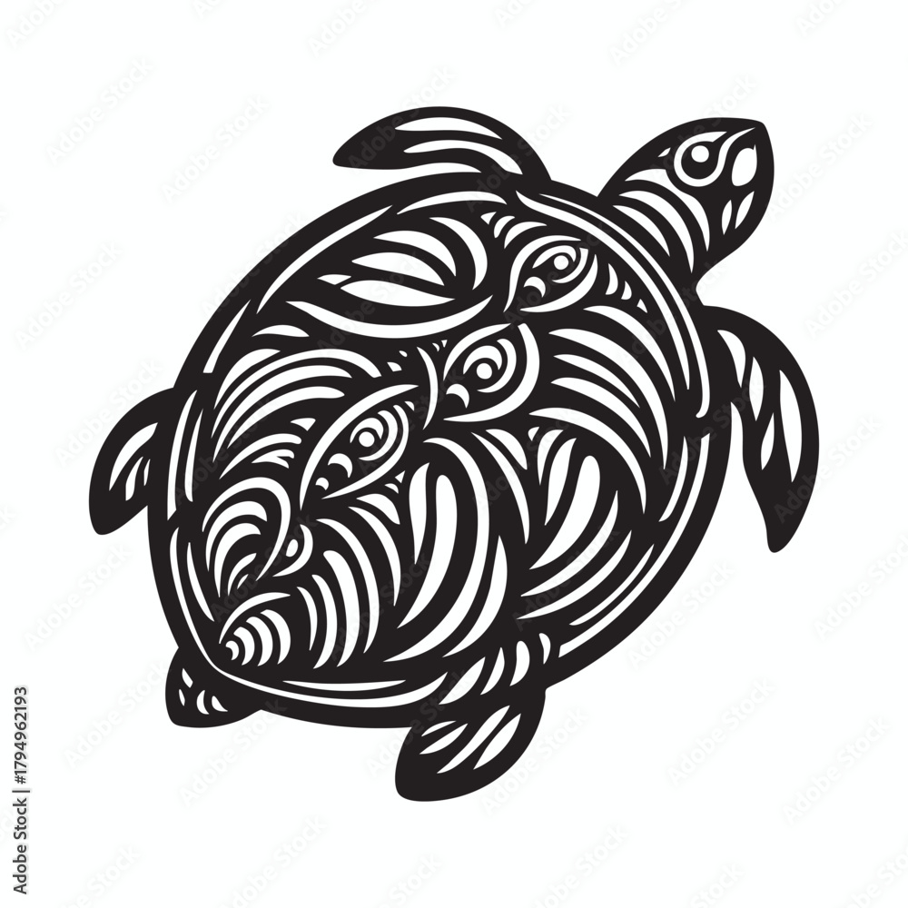 Fototapeta premium Black and white turtle illustration