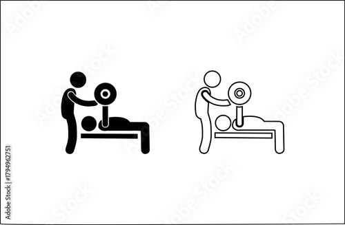 Two stick figure icons representing a person spotting another person lifting a barbell on a bench