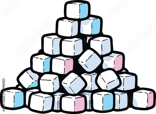 Pyramid Stack Of White Blue Pink Sugar Cubes Detailed Illustration