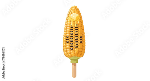 Grilled corn on a stick with melting butter